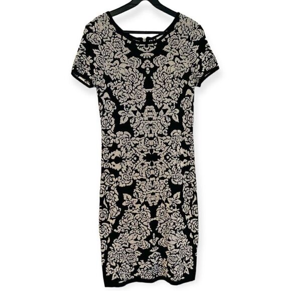 Carmen Marc Valvo Black/Ivory Jacquard Stretchy Dress Size Small - Picture 1 of 6